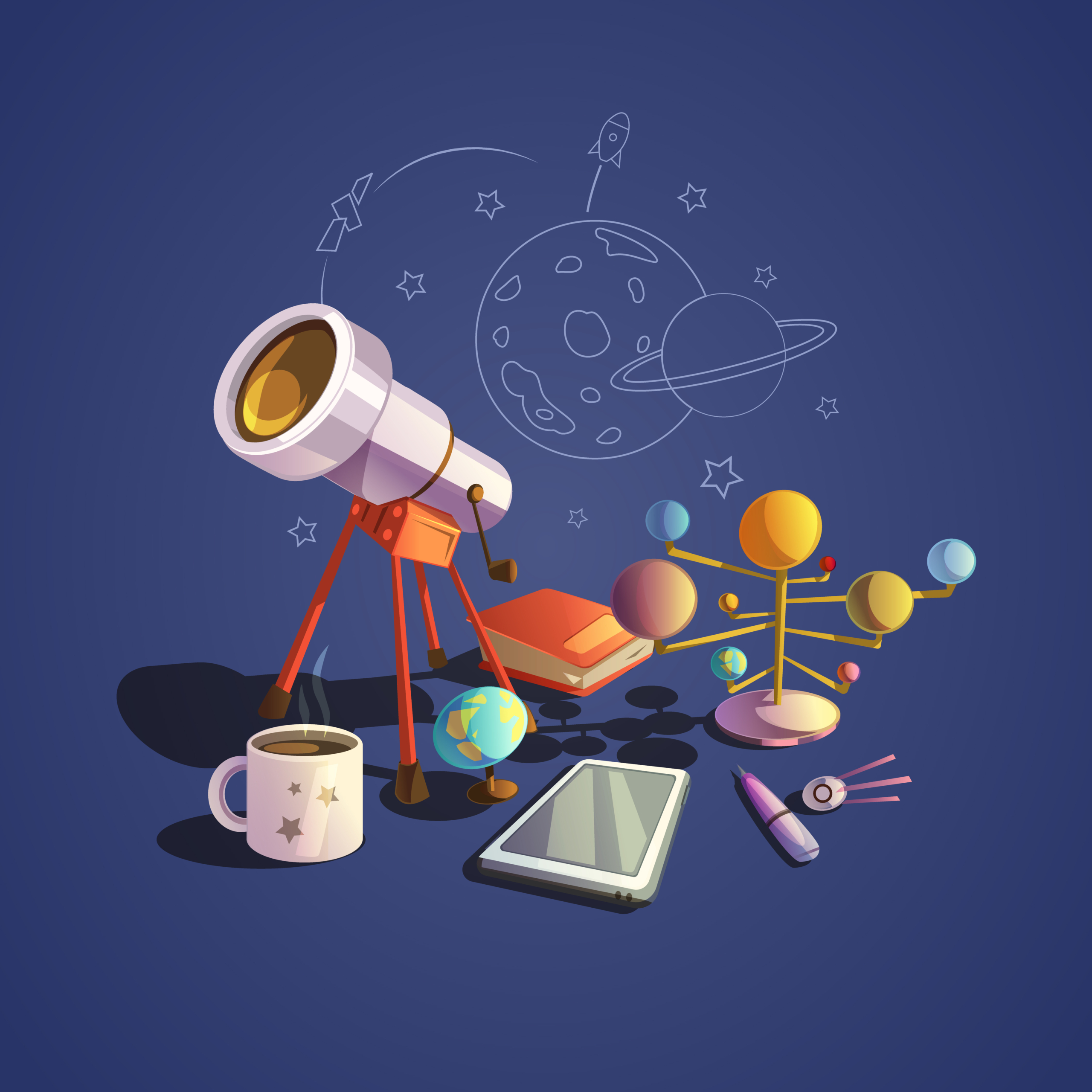 Astronomy cartoon set